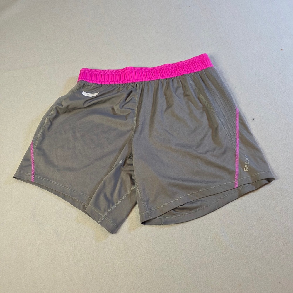 Reebok PlayDry Womens Gray Pink Athletic Running Training Shorts Size Medium